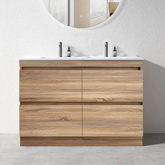 1200MM POLO LIGHT OAK PLYWOOD FREESTANDING VANITY DOUBLE BASIN - The Tile Collection™