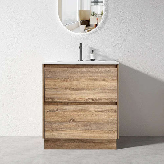 600MM POLO LIGHT OAK PLYWOOD FLOORSTANDING VANITY WITH CERAMIC TOP - The Tile Collection™