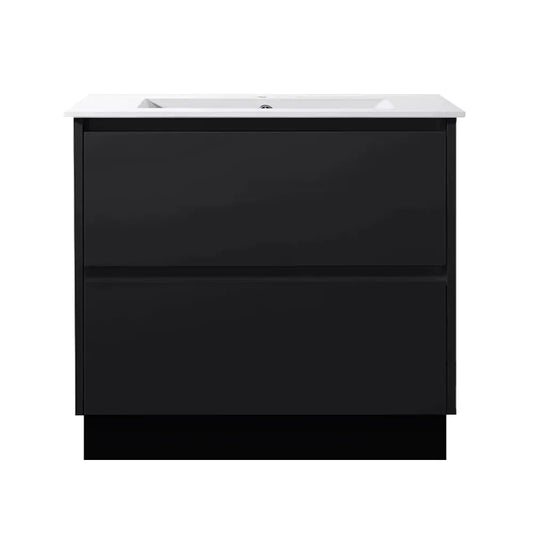 900MM POLO DARK OAK PLYWOOD FLOORSTANDING VANITY WITH CERAMIC TOP - The Tile Collection™