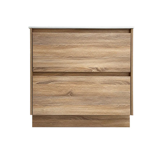 900MM POLO LIGHT OAK PLYWOOD FREESTANDING VANITY WITH CERAMIC TOP - The Tile Collection™
