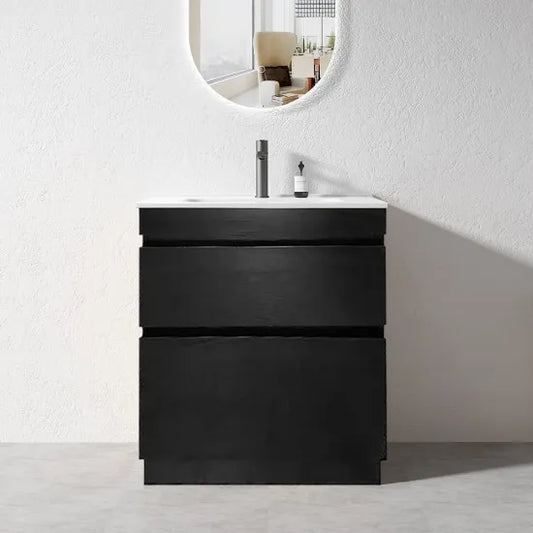 VALENTINA SLIM FLOOR STANDING VANITY | DARK OAK | 900MM | PLYWOOD WITH CERAMIC TOP - The Tile Collection™