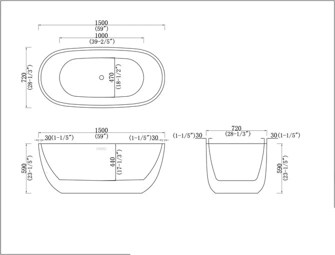 1500MM OVAL FREESTANDING BATH - GLOSS WHITE (ONLINE ONLY )