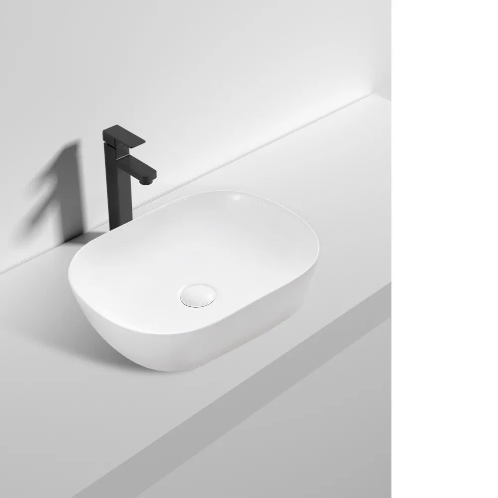 MATT WHITE CERAMIC BASIN - SOFT SQUARE 467X375MM | MODERN COUNTERTOP SINK