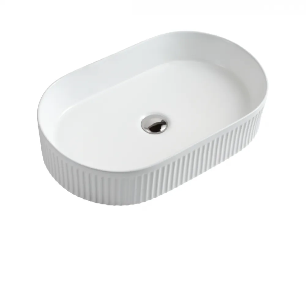 FLUTED OVAL CERAMIC BASIN - 580X360MM - GLOSS WHITE
