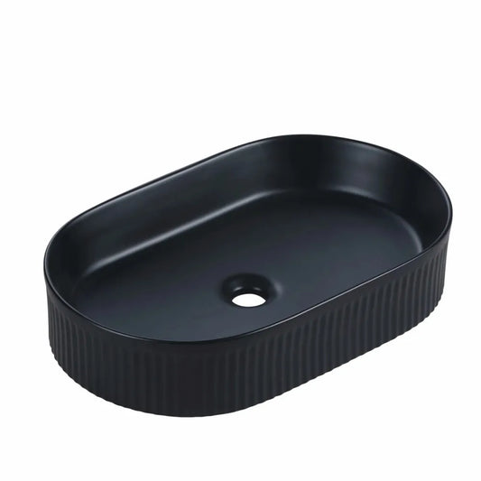 FLUTED OVAL CERAMIC BASIN - 580X360MM - MATT BLACK