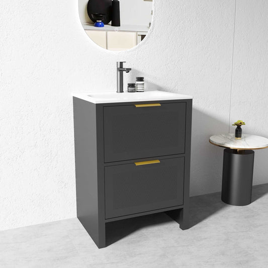 600mm MATTE BLACK PLYWOOD FLOORSTANDING VANITY NB - The Tile Collection™