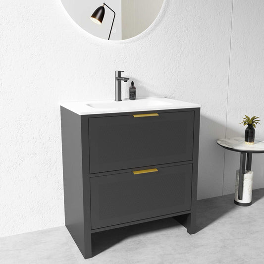 750MM MATTE BLACK PLYWOOD FLOORSTANDING VANITY NB WITH CERAMIC TOP - The Tile Collection™
