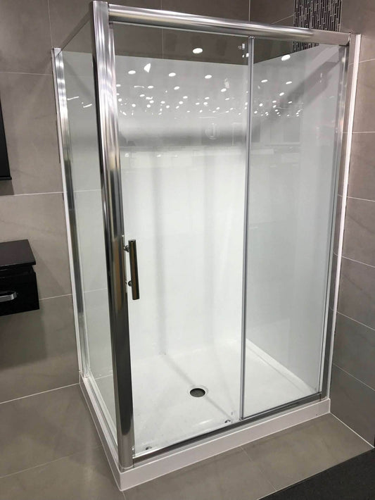 1100X750MM CHROME SLIDING DOOR SHOWER KIT - 2 SIDED - The Tile Collection™