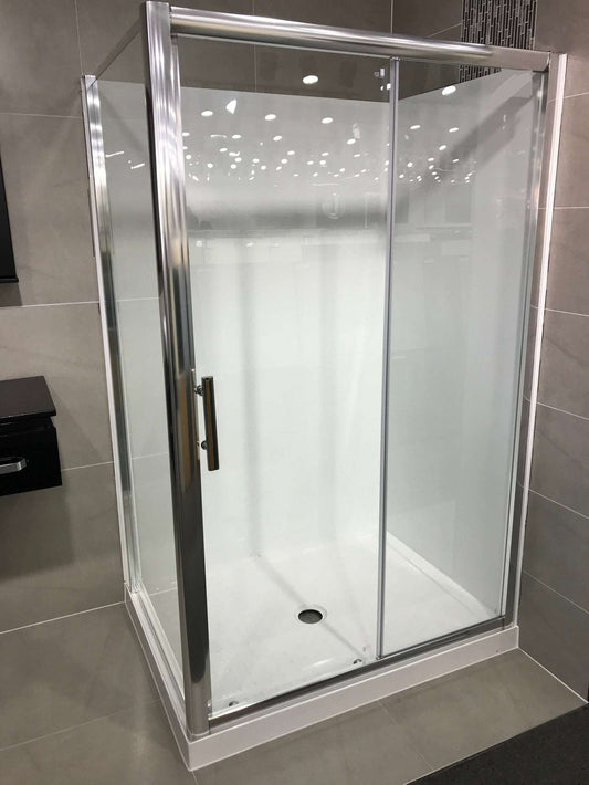 1200X800MM CHROME SLIDING DOOR SHOWER ENCLOSURE - 2 SIDED - The Tile Collection™