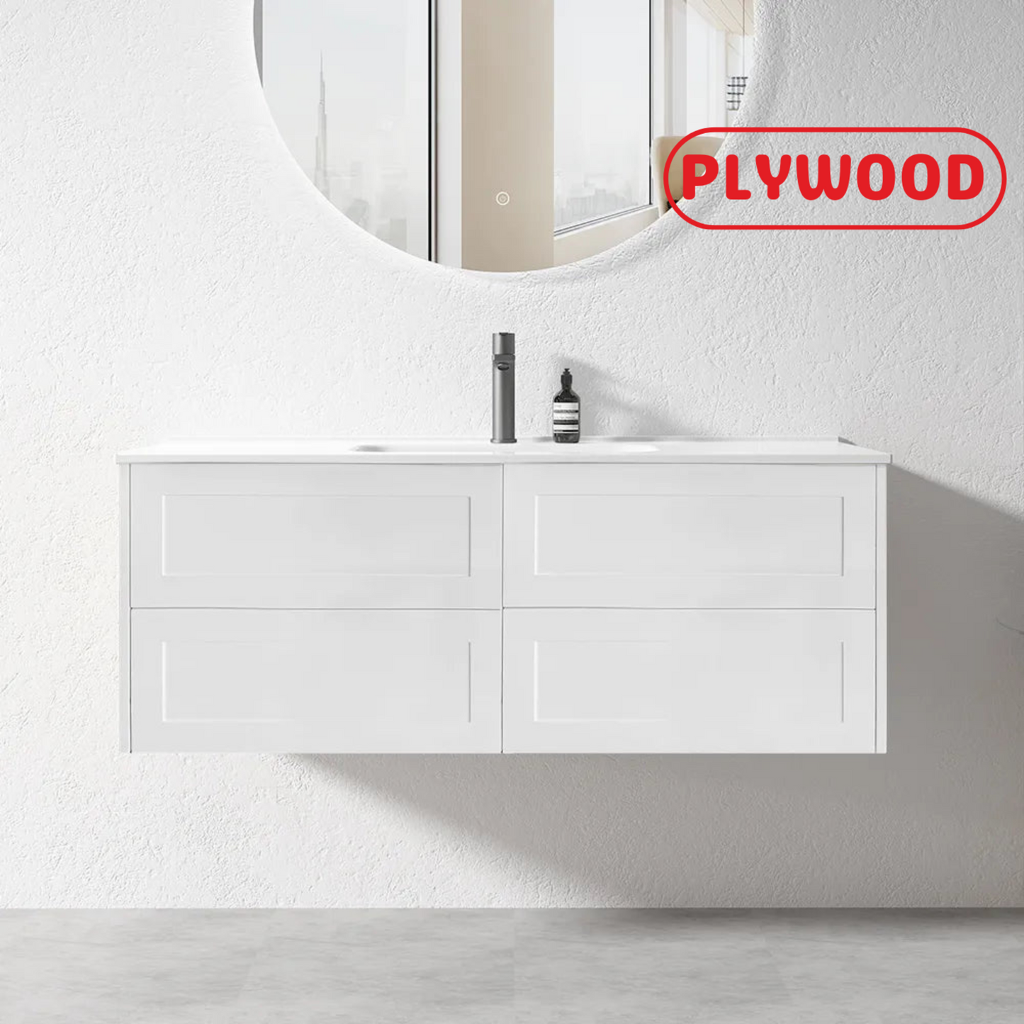 HAMPTON WALL HUNG VANITY | 1200MM | SHAKER STYLE | PLYWOOD | SINGLE BASE CABINET ONLY - The Tile Collection™
