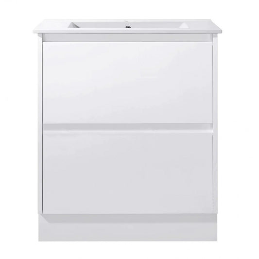 750MM POLO GLOSS WHITE PLYWOOD FREESTANDING VANITY WITH CERAMIC TOP - The Tile Collection™