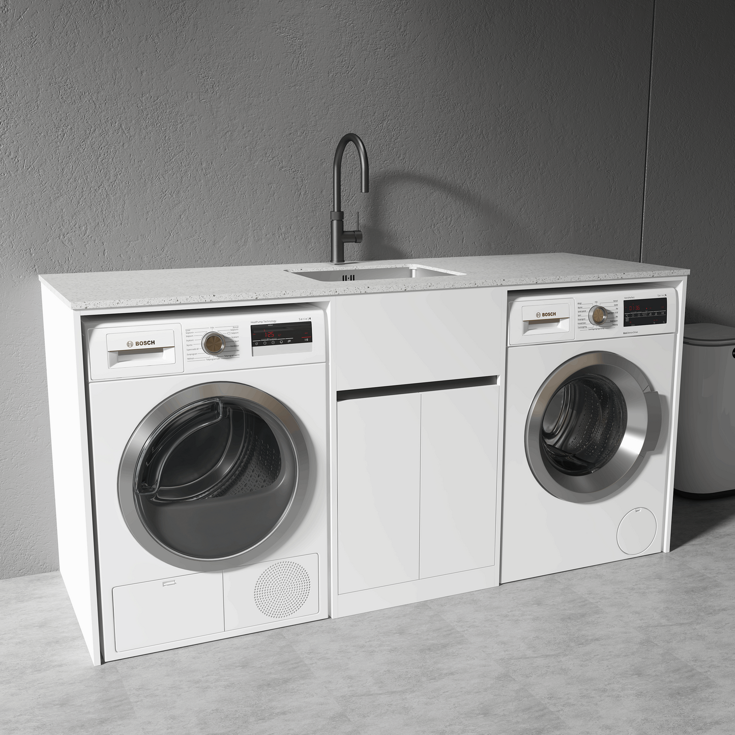 1800MM WHITE PLYWOOD LAUNDRY STATION | STONE BENCHTOP | STAINLESS STEEL SINK - The Tile Collection™