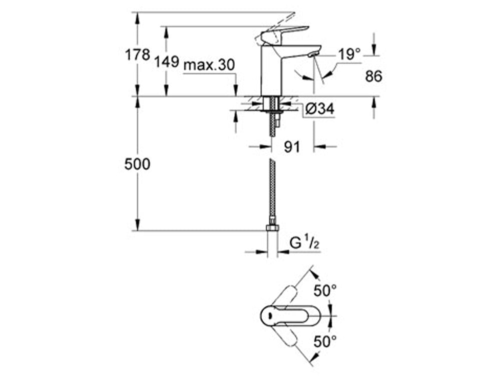 GROHE BAUEDGE BASIN MIXER CHROME - The Tile Collection™