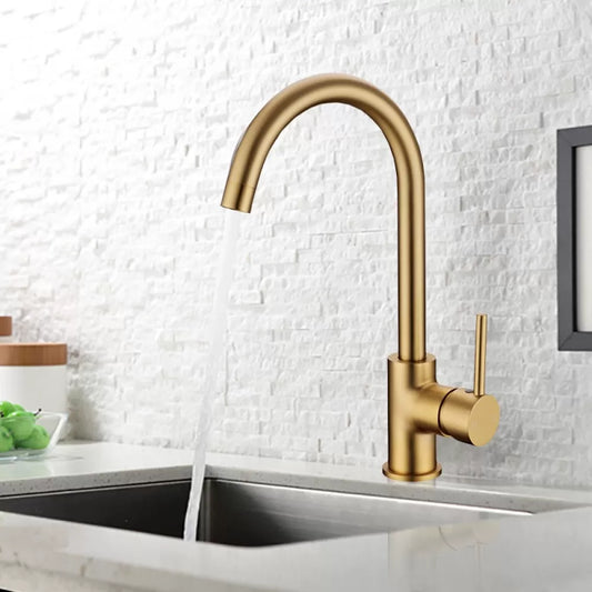 OPAL CLASSIC ROUND GOOSENECK KITCHEN SINK TAP - BRUSHED BRASS - The Tile Collection™