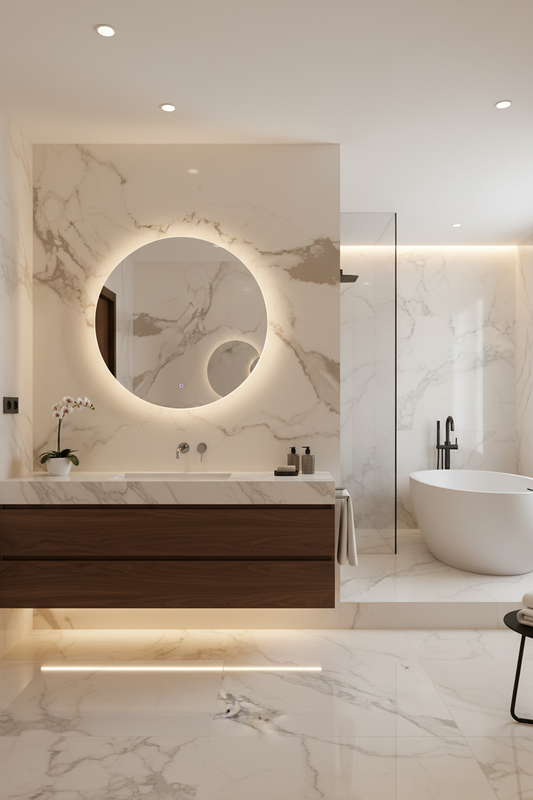 750MM BACK-LIT LED ROUND LED MIRROR| DEMISTER | 3 COLOUR LIGHTS