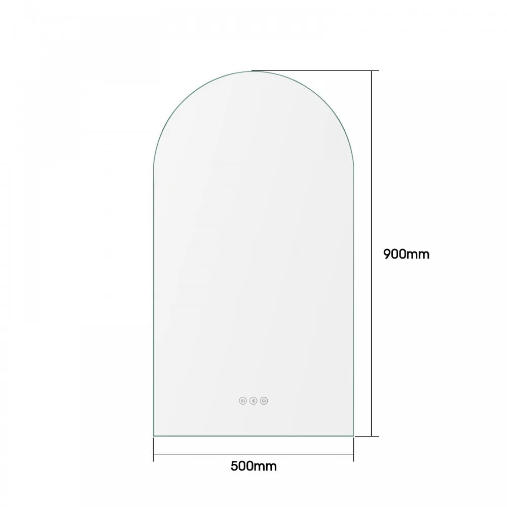 900x500MM ARCH BACKLIT LED MIRROR WITH BLUETOOTH SPEAKER | DEFOGGER | 3 COLOURS LIGHTS - The Tile Collection™