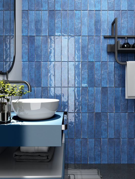 NAVY BLUE SUBWAY CERAMIC GLOSS FINISH TILES 75X300MM - $59/SQM - The Tile Collection™