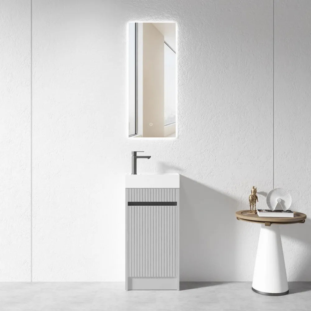 400MM FLUTED GREY PLYWOOD FLOORSTANDING VANITY WITH CERAMIC TOP - The Tile Collection™