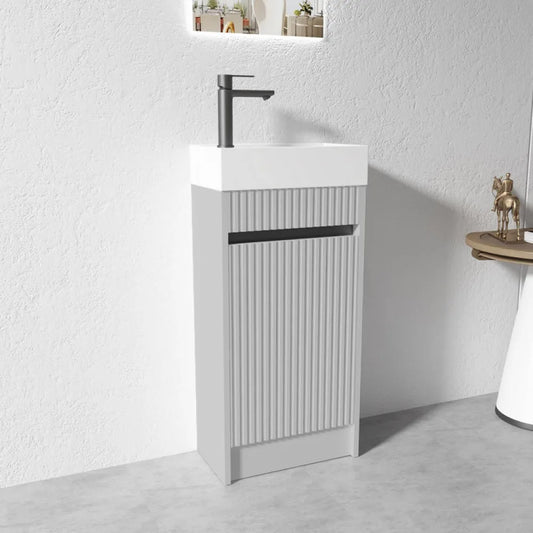400MM FLUTED GREY PLYWOOD FLOORSTANDING VANITY WITH CERAMIC TOP - The Tile Collection™