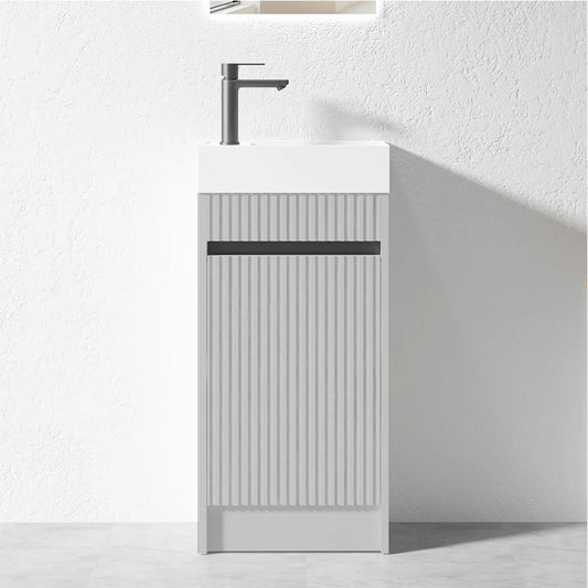 400MM FLUTED GREY PLYWOOD FLOORSTANDING VANITY WITH CERAMIC TOP - The Tile Collection™