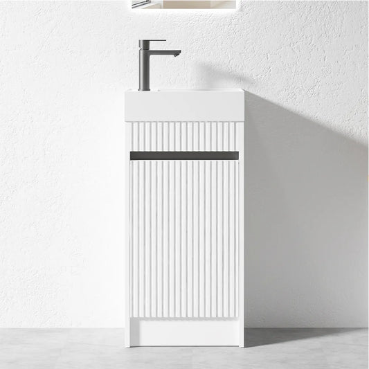 400MM FLUTED WHITE PLYWOOD FLOORSTANDING VANITY WITH CERAMIC TOP - The Tile Collection™