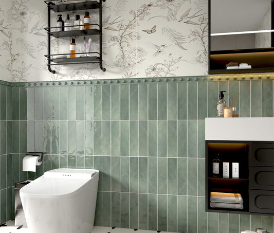 OLIVE GREEN SUBWAY CERAMIC GLOSS FINISH TILES 75X300MM - $59/SQM - The Tile Collection™