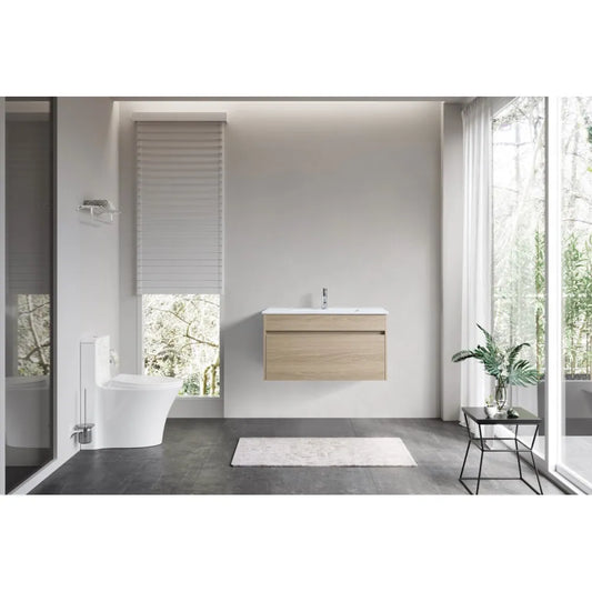 NATURAL OAK PLYWOOD WALL HUNG VANITY | 900MM | DN - The Tile Collection™
