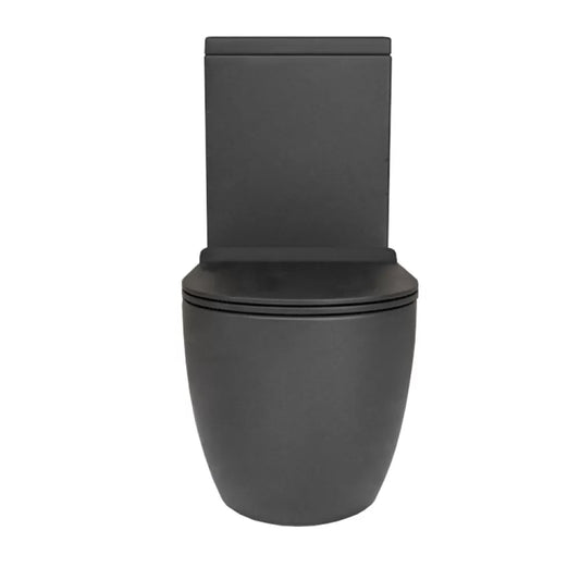 SOHO BLACK CERAMIC RIMLESS BACK TO WALL TOILET SUITE 630x360x830MM - The Tile Collection™
