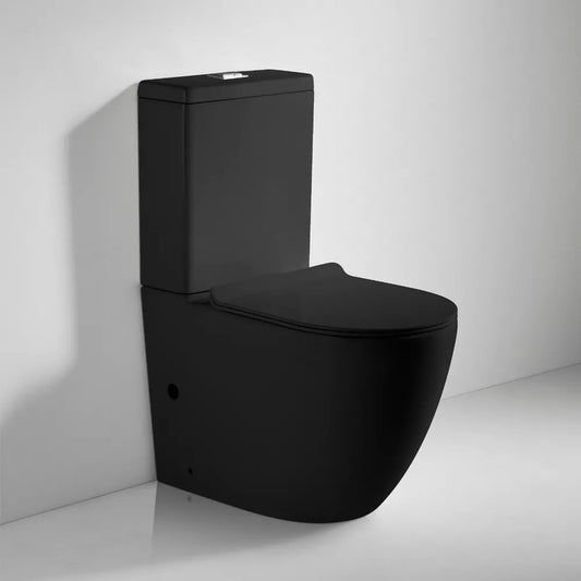 SOHO BLACK CERAMIC RIMLESS BACK TO WALL TOILET SUITE 630x360x830MM - The Tile Collection™