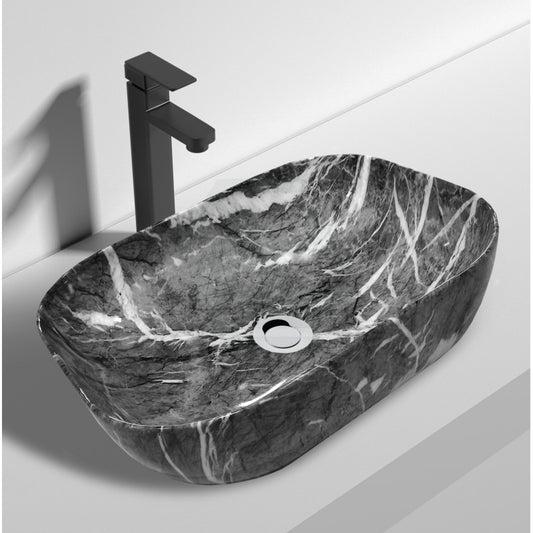 MARQUINA BLACK MARBLE LOOK CERAMIC ART BASIN - The Tile Collection™