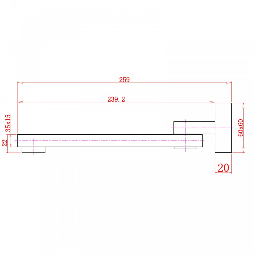 FUSION SQUARE SWIVEL BATH SPOUT 260MM - 5 COLOURS - The Tile Collection™