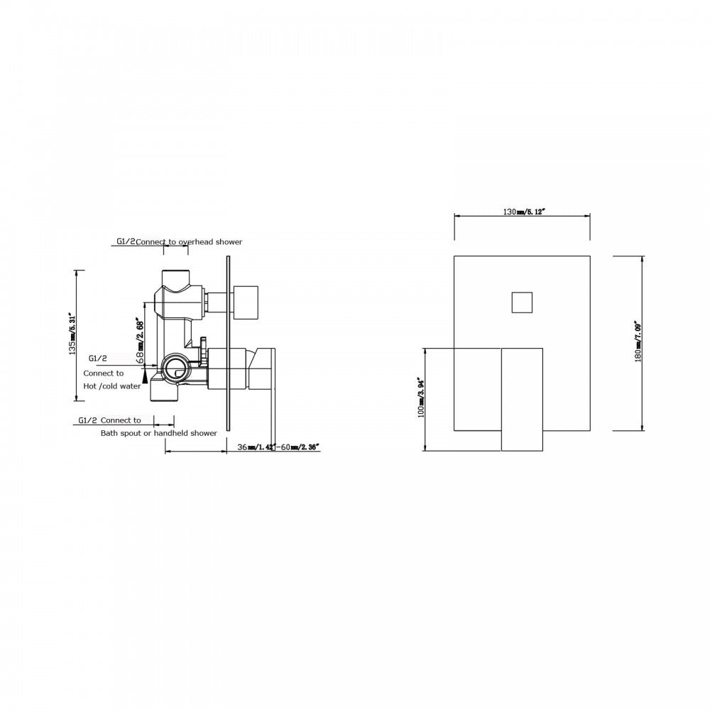 FUSION SQUARE DIVERTER SHOWER MIXER - 2 COLOURS - The Tile Collection™