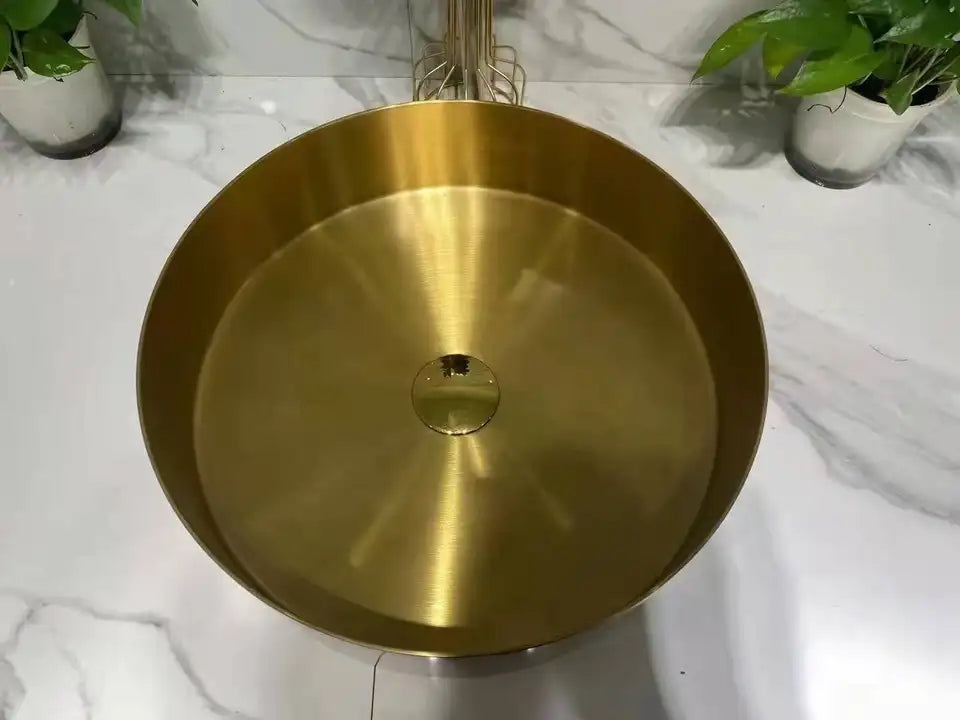 OPAL 400MM ROUND STAINLESS STEEL BASIN SINK - BRUSHED BRASS - The Tile Collection™