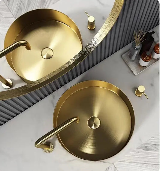 OPAL 400MM ROUND STAINLESS STEEL BASIN SINK - BRUSHED BRASS - The Tile Collection™