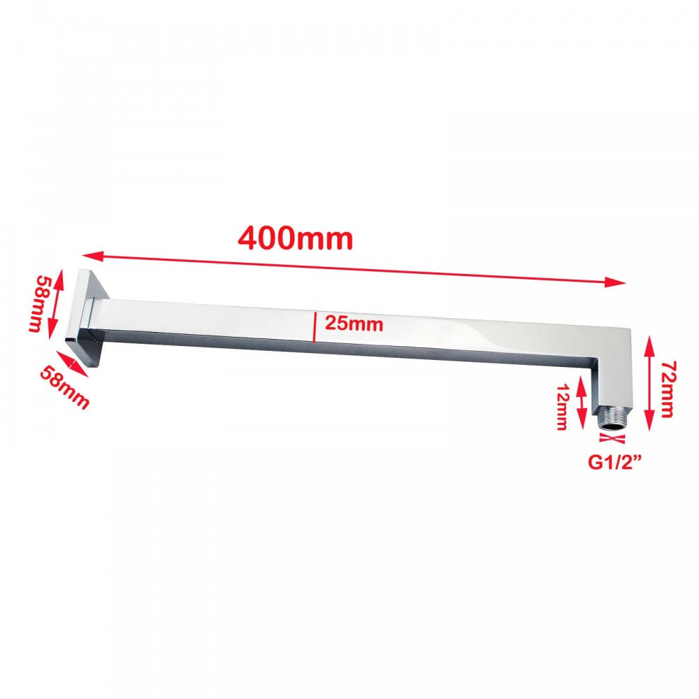 FUSION SQUARE WALL MOUNT SHOWER ARM 400MM - 2 COLOURS - The Tile Collection™