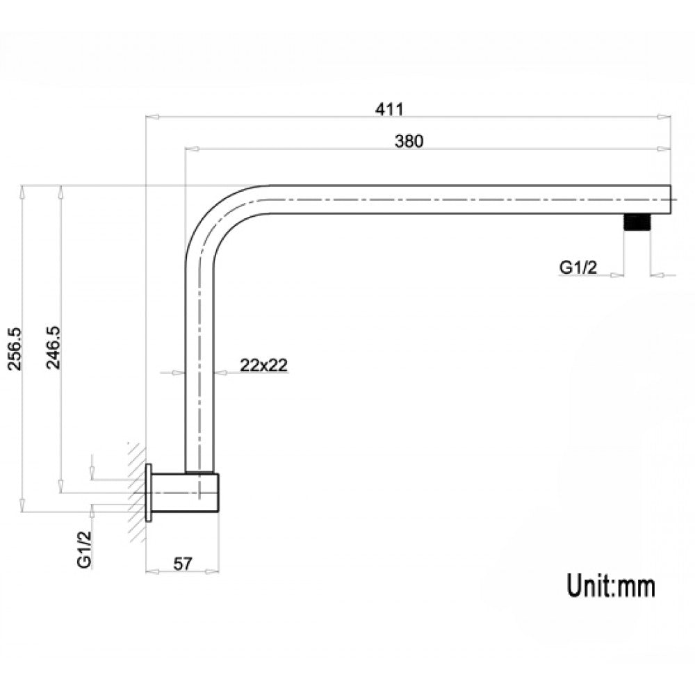SWIVEL SQUARE SLIM CHROME WALL MOUNT SHOWER ARM 400MM - The Tile Collection™