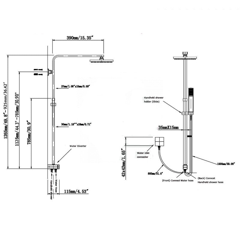 FUSION SQUARE TWIN RAINFALL SHOWER COLUMN WITH UNIVERSAL WATER INLET - 5 COLOURS - The Tile Collection™