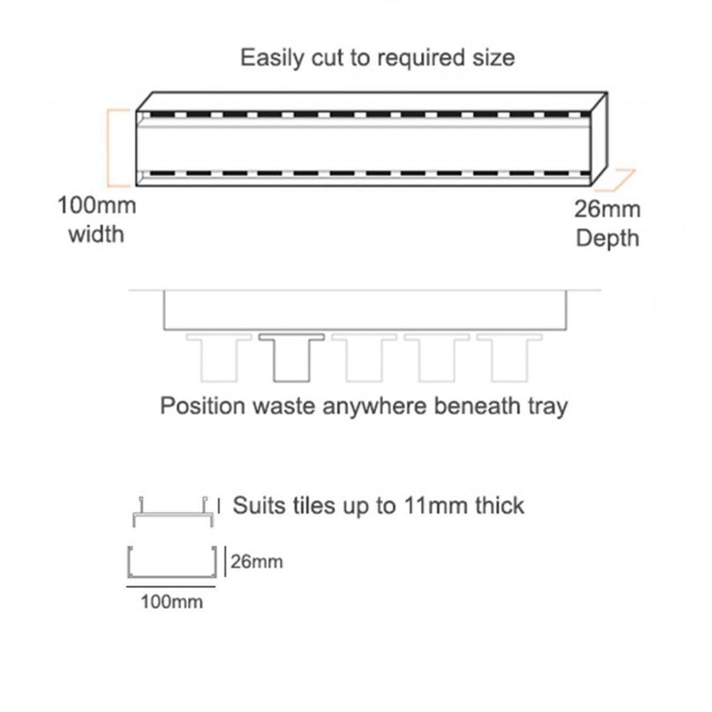 LAUXES SLIMLINE ALUMINIUM TILE INSERT CHANNEL DRAIN - MATTE GOLD