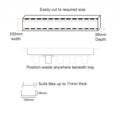LAUXES SLIMLINE ALUMINIUM TILE INSERT CHANNEL DRAIN - MATTE GOLD