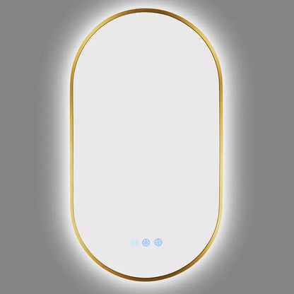 900x500MM BRUSHED BRASS FRAME OVAL BACKLIT LED MIRROR WITH MOTION SENSOR | DEFOGGER | 3 COLOURS LIGHTS