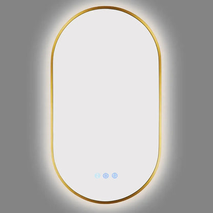 900x500MM BRUSHED BRASS FRAME OVAL BACKLIT LED MIRROR WITH MOTION SENSOR | DEFOGGER | 3 COLOURS LIGHTS