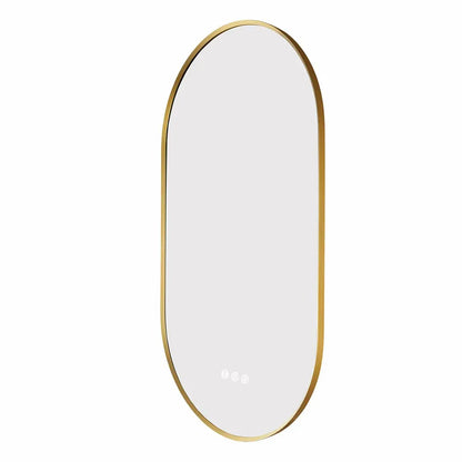 900x500MM BRUSHED BRASS FRAME OVAL BACKLIT LED MIRROR WITH MOTION SENSOR | DEFOGGER | 3 COLOURS LIGHTS
