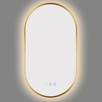 900x500MM BRUSHED BRASS FRAME OVAL BACKLIT LED MIRROR WITH MOTION SENSOR | DEFOGGER | 3 COLOURS LIGHTS