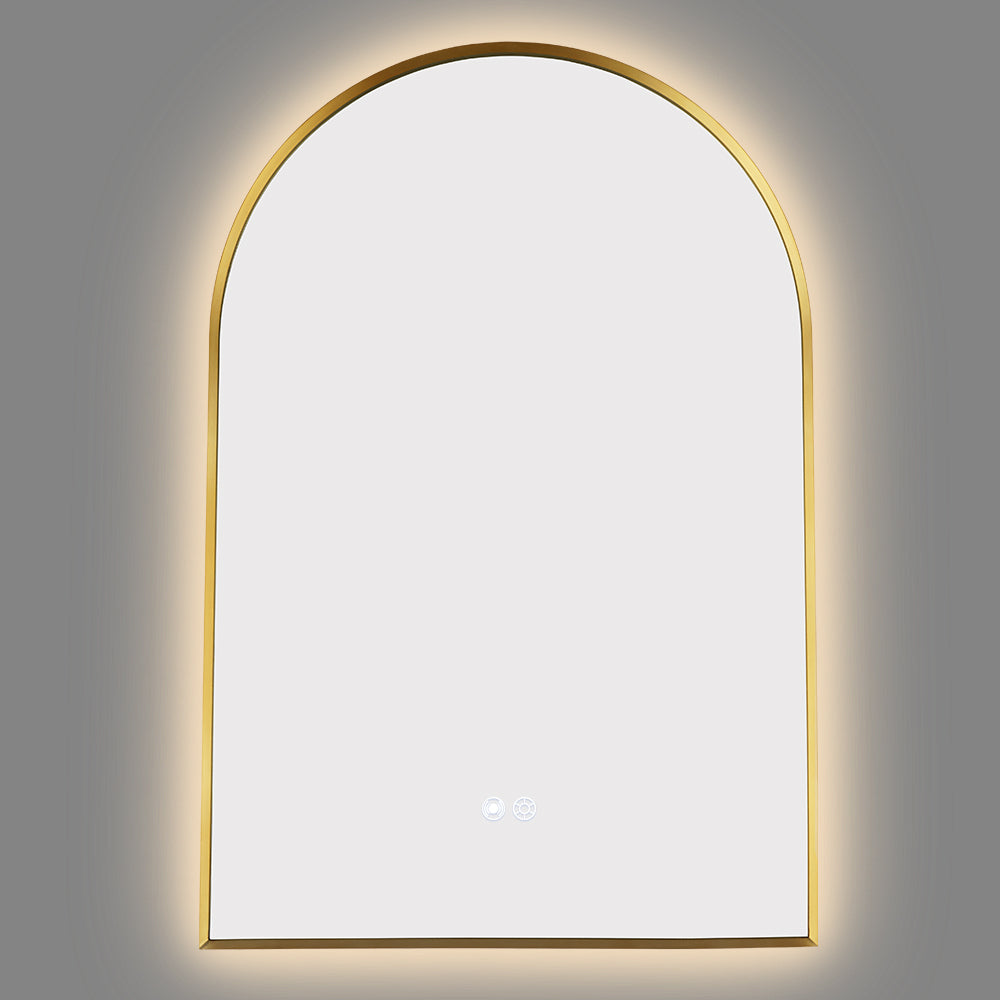 600x900MM BRUSHED GOLD METAL FRAME ARCHED BACKLIT LED MIRROR WITH MOTION SENSOR | DEFOGGER | 3 COLOURS LIGHTS - The Tile Collection™