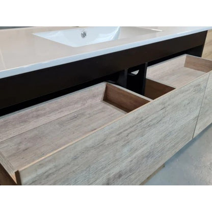 NELSON WALL HUNG VANITY | 1200MM | BLACK & LIGHT OAK | PLYWOOD| SINGLE BASIN - The Tile Collection™