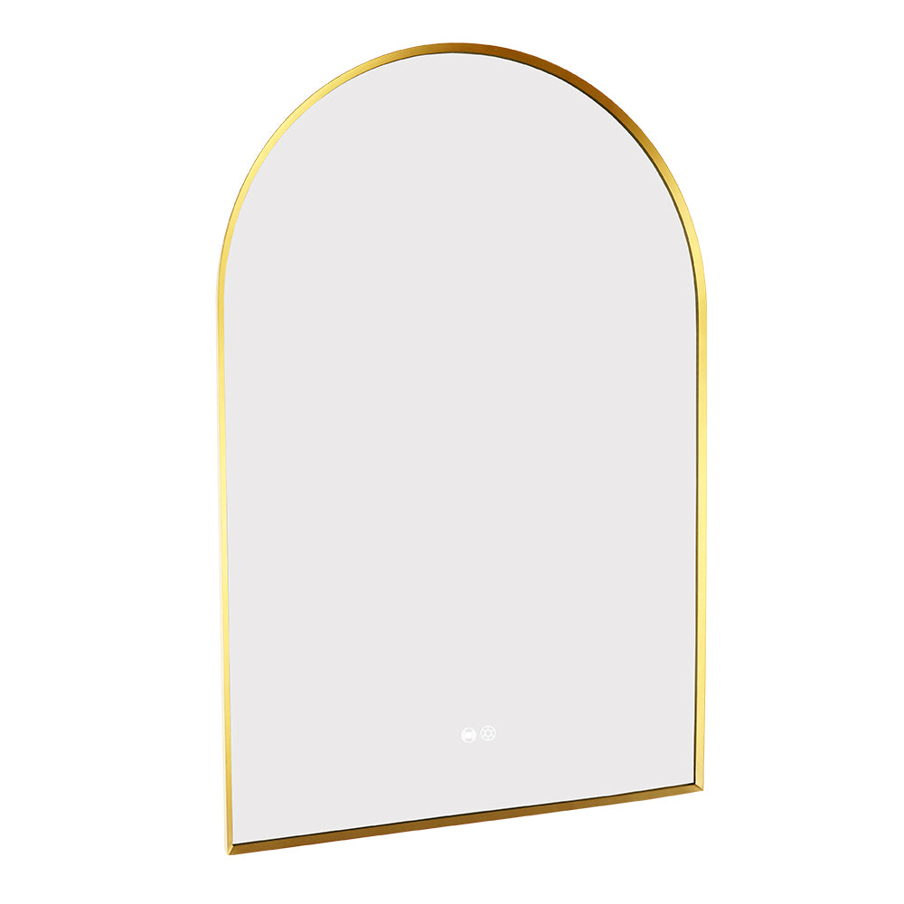 600x900MM BRUSHED GOLD METAL FRAME ARCHED BACKLIT LED MIRROR WITH MOTION SENSOR | DEFOGGER | 3 COLOURS LIGHTS - The Tile Collection™