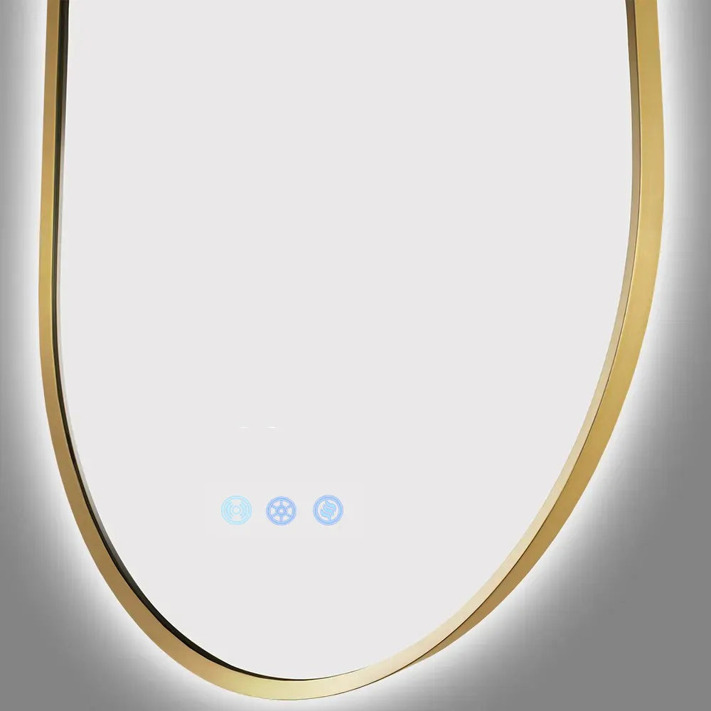 900x500MM BRUSHED BRASS FRAME OVAL BACKLIT LED MIRROR WITH MOTION SENSOR | DEFOGGER | 3 COLOURS LIGHTS