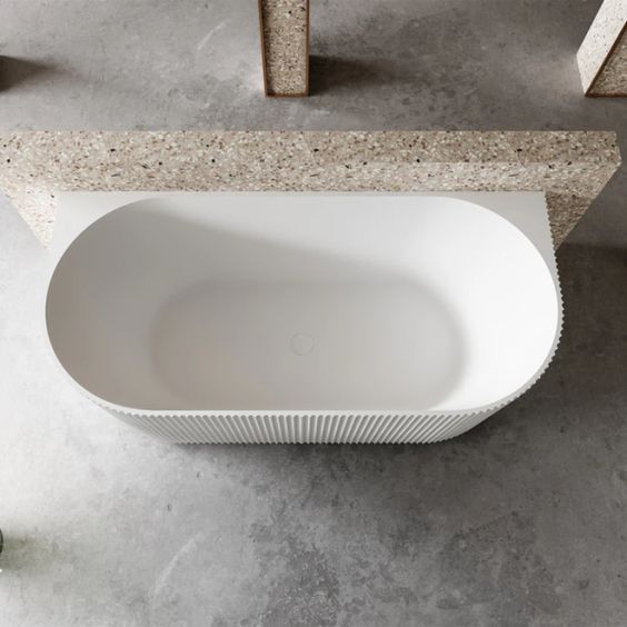 1500MM ZEPHYR FLUTTED V-GROVE FREESTANDING BACK TO WALL BATH - MATTE WHITE - The Tile Collection™