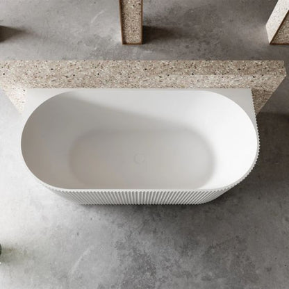 1500MM ZEPHYR FLUTTED V-GROVE FREESTANDING BACK TO WALL BATH - MATTE WHITE - The Tile Collection™