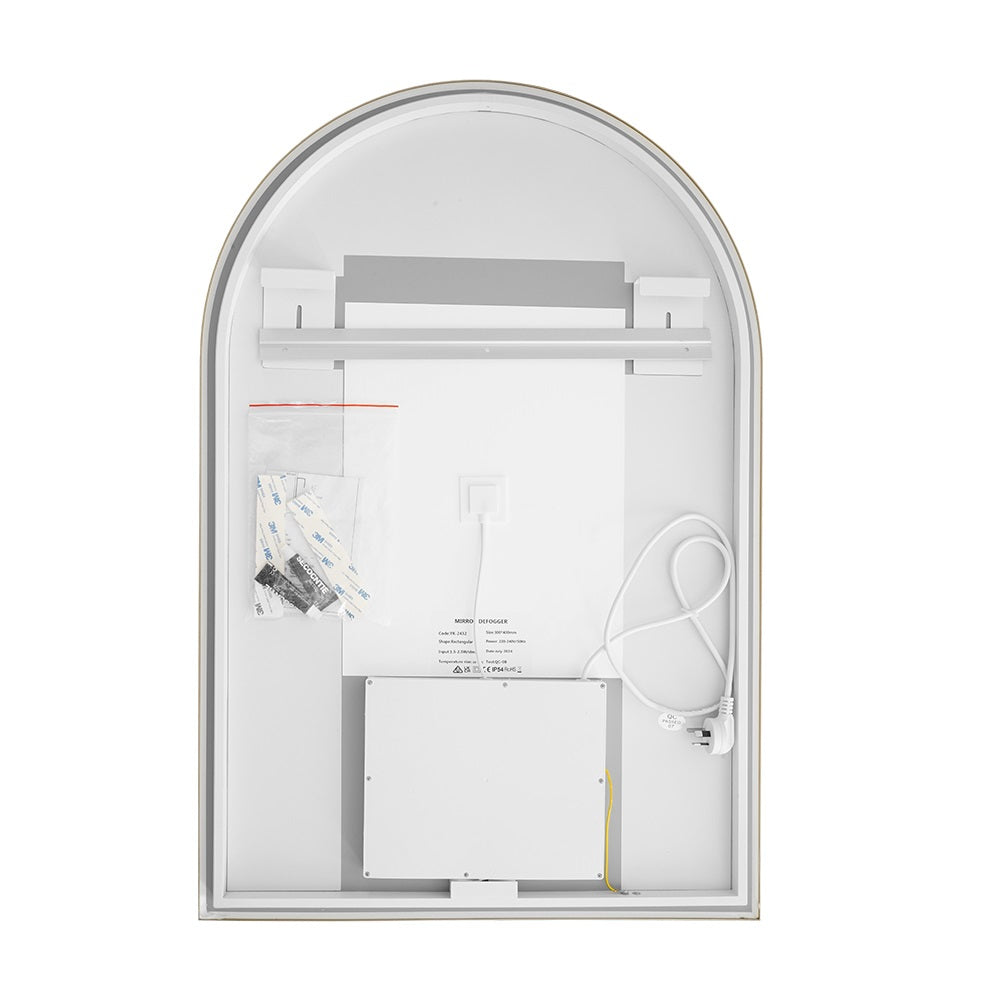 600x900MM BRUSHED GOLD METAL FRAME ARCHED BACKLIT LED MIRROR WITH MOTION SENSOR | DEFOGGER | 3 COLOURS LIGHTS - The Tile Collection™